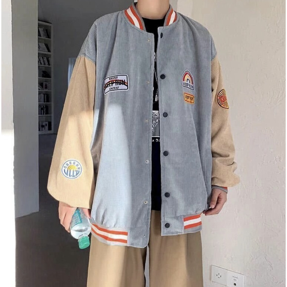 Harajuku Other - Harajuku Keep Run Swim Club Baseball Embroidered Corduroy Loose Retro Jacket L
